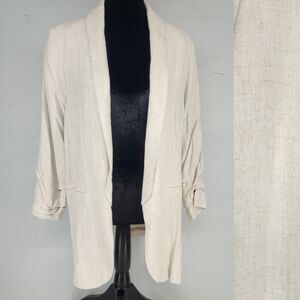 Entro Sz Large | Cream Linen Blend Neutral Blazer Casual Coastal Minimalist Chic